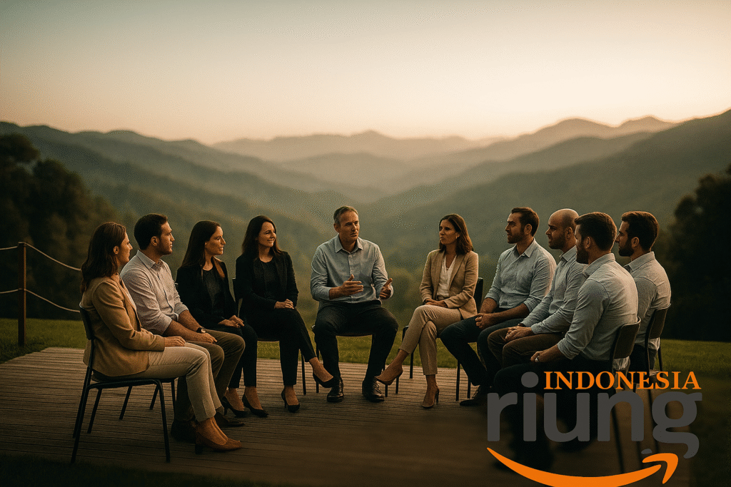 Peserta berdiskusi dalam aktivitas team building santai