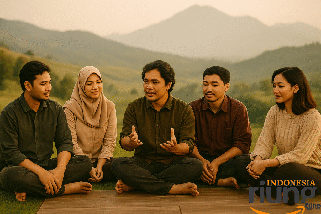 Peserta gathering berdiskusi santai di area outdoor