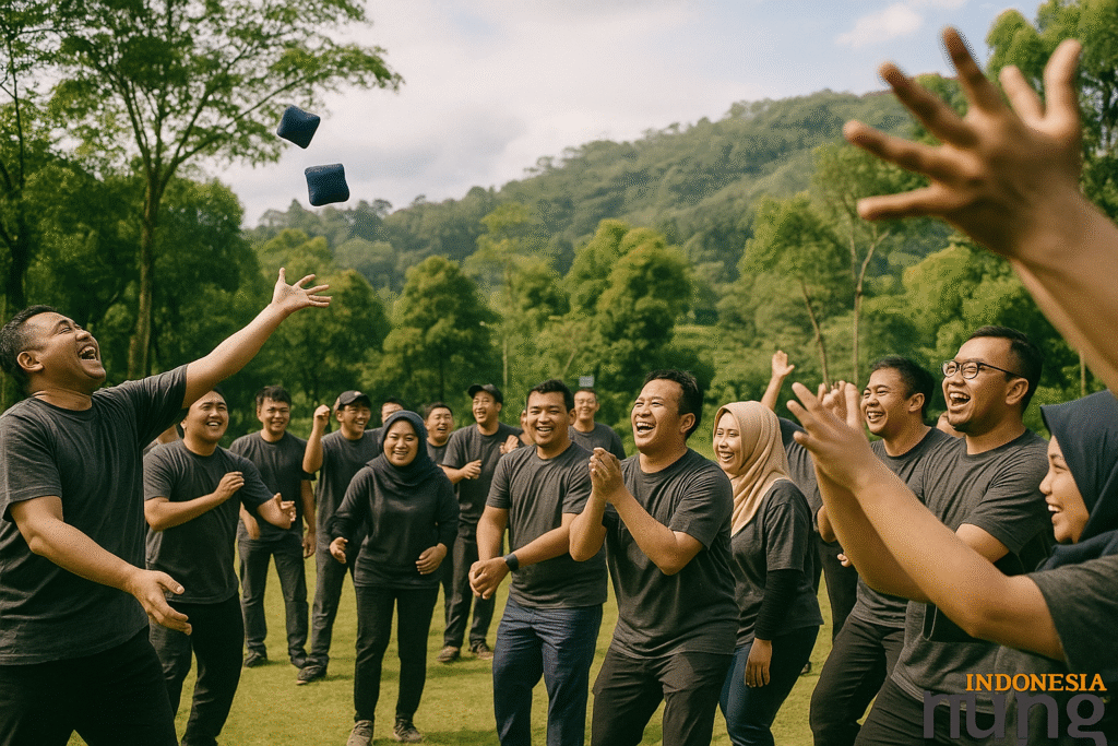 Aktivitas games ringan di area outdoor pegunungan