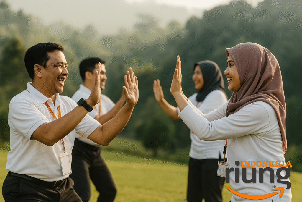 Games ringan karyawan di ruang terbuka resort