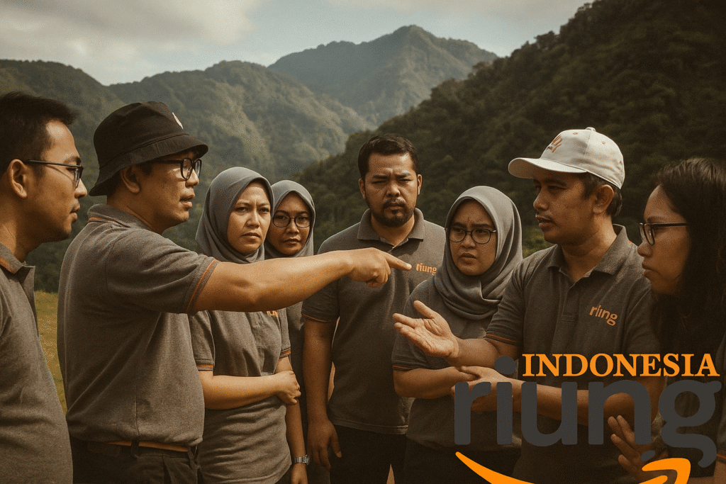 Peserta outbound melakukan aktivitas kolaborasi di area outdoor Grand Aston Puncak.