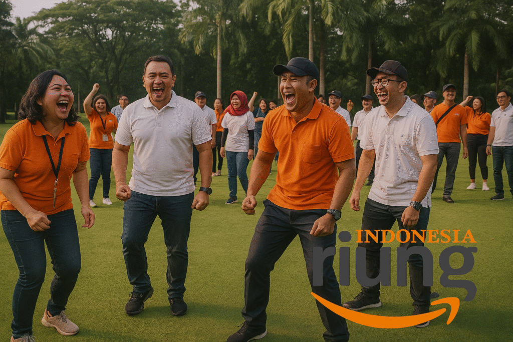 Peserta outing perusahaan mengikuti fun games di area outdoor Royal Safari Garden.