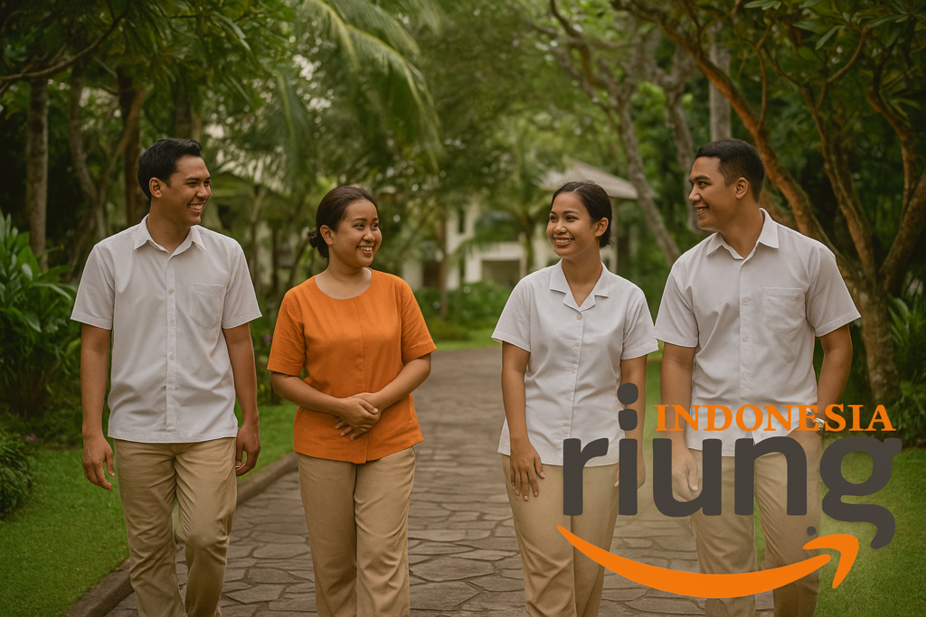 Kelompok peserta melakukan aktivitas kebersamaan di taman hijau Ciloto Indah Permai.