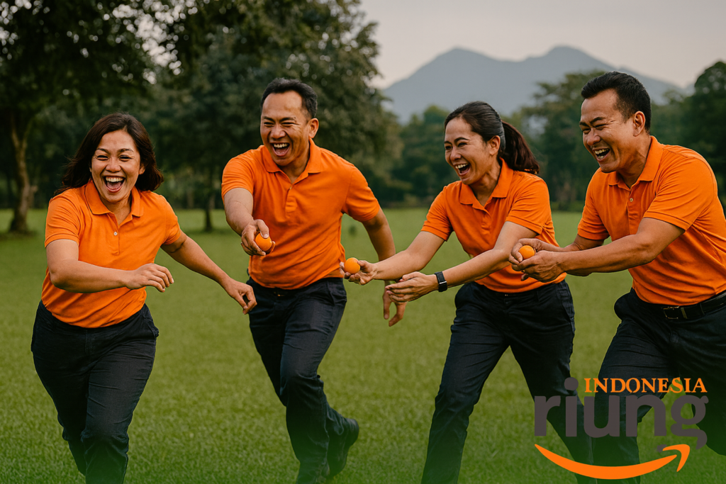 Fun games kerja sama tim dalam program outbound perusahaan