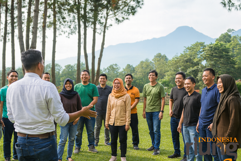 Aktivitas ice breaking peserta outing di hotel citra cikopo