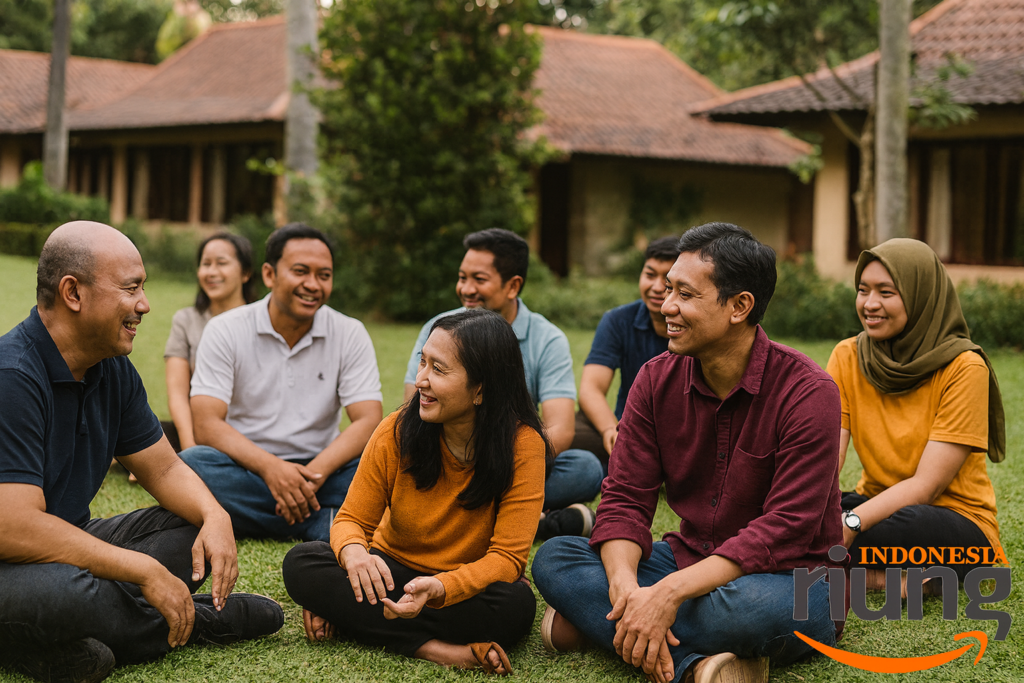 Sesi kebersamaan peserta outing di halaman hotel
