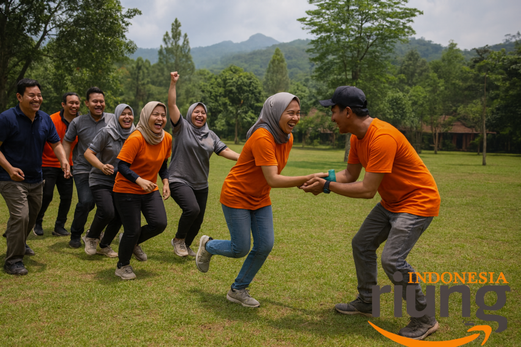 Fun games peserta outing di area outdoor