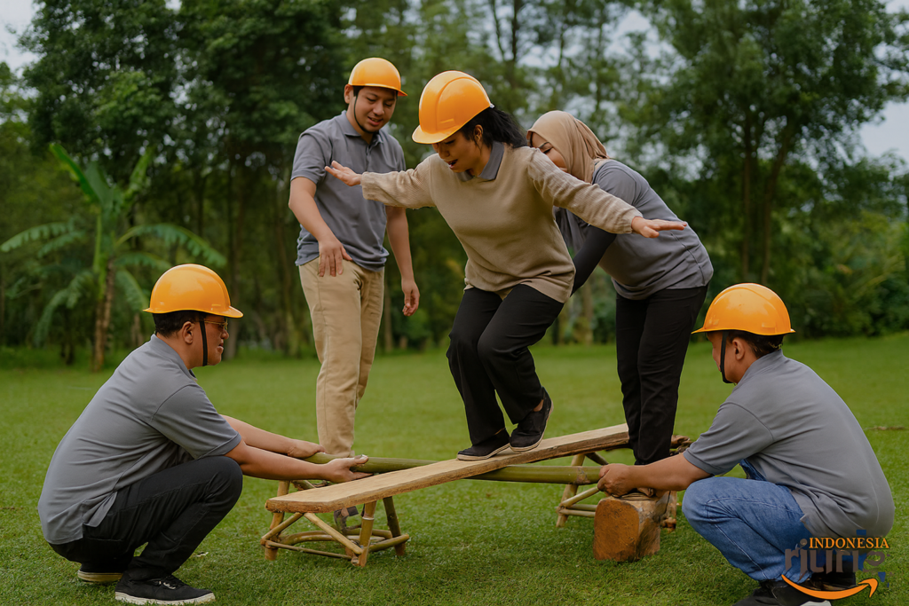 Tantangan jalan diatas papan peserta outbound