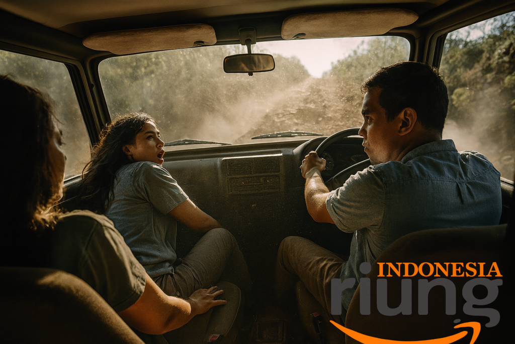 Jeep offroad melintasi tanjakan terjal di area Puncak Bogor