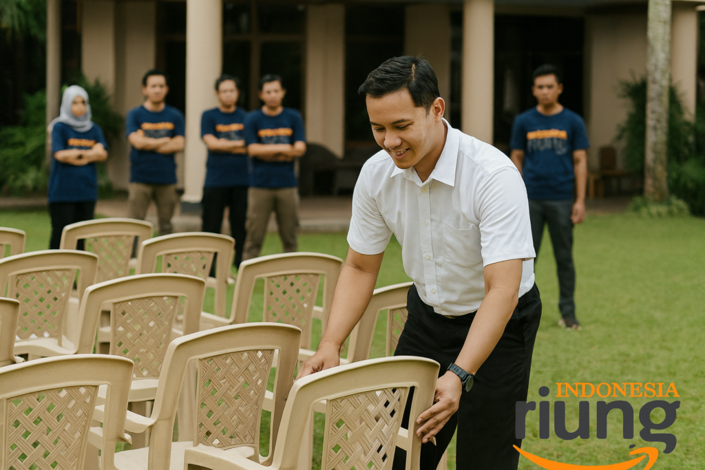 Fasilitator menyiapkan peralatan untuk acara kegiatan