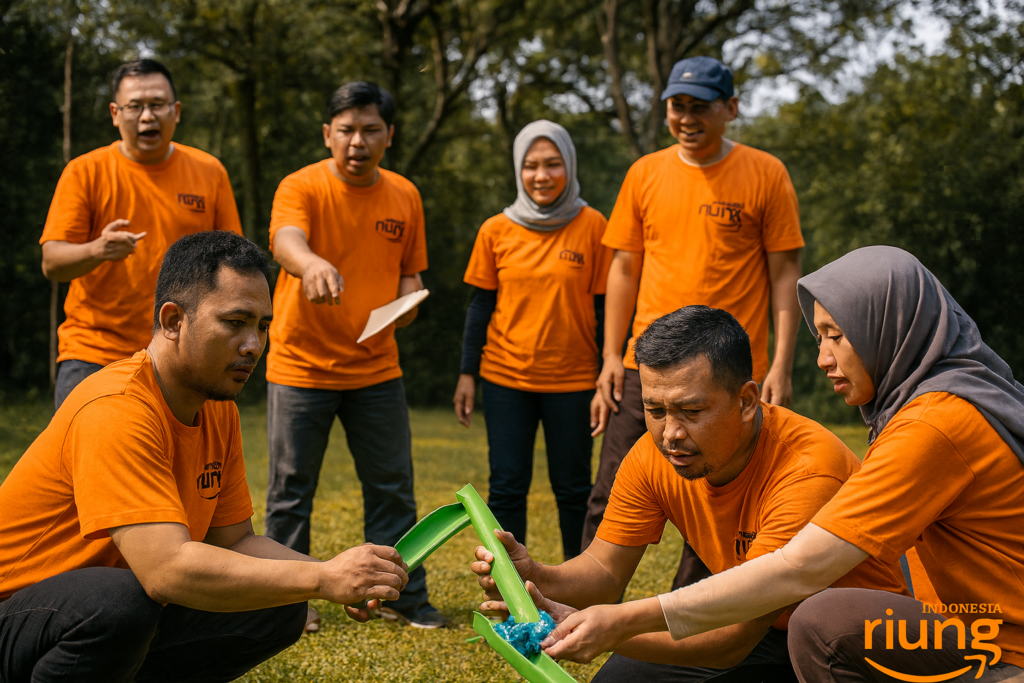 Suasana outing perusahaan di Nite and Day MDC Gadog dengan aktivitas kebersamaan tim.
