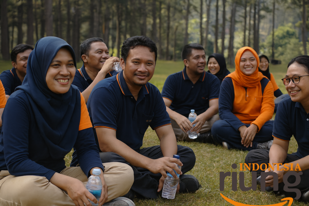 Momen kebersamaan tim dalam kegiatan outbound perusahaan