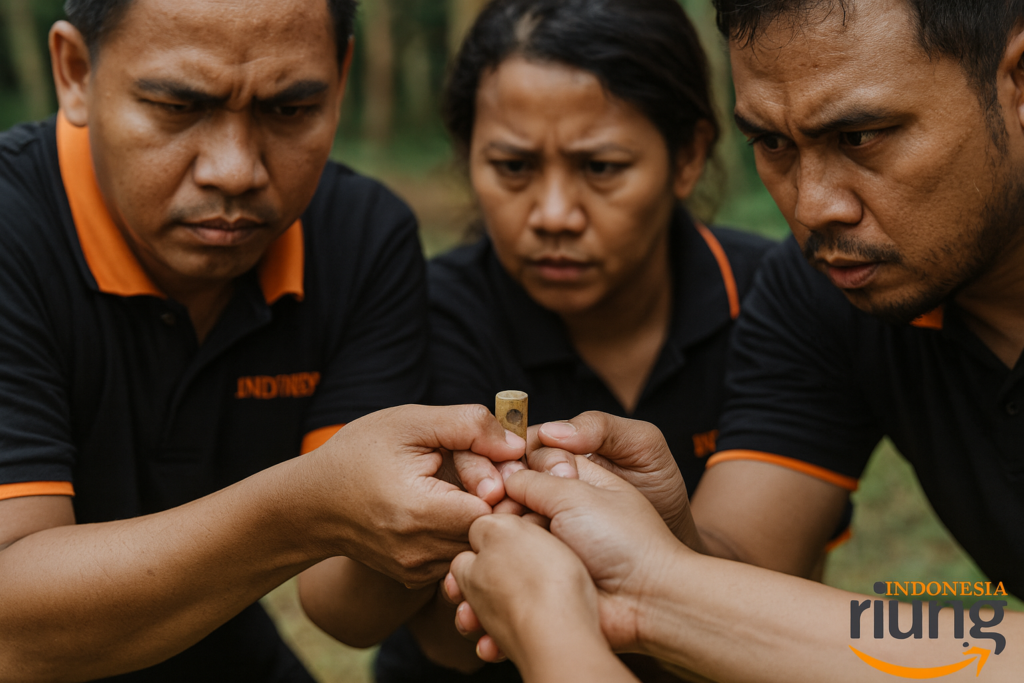 Kerjasama peserta dalam acara outing di the pinewood