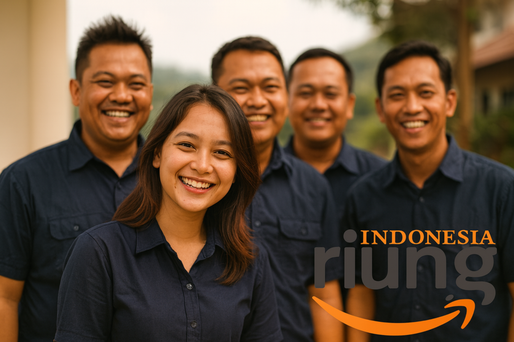 Momen kebersamaan peserta outing perusahaan dengan pose santai di area hotel.