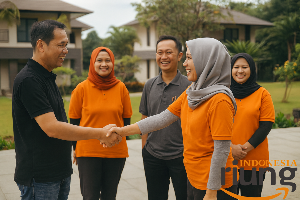 Sekelompok karyawan perusahaan sedang melakukan outing di area outdoor The Green Peak.
