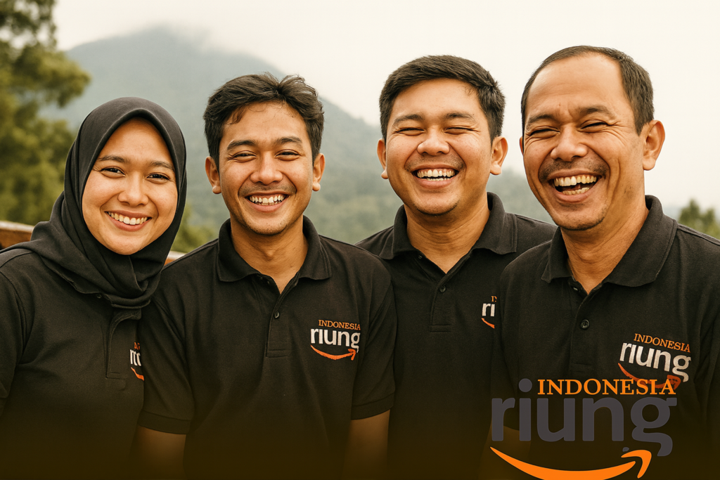 Close-up interaksi antar rekan kerja saat outing, menampilkan senyum ringan dan ekspresi positif.