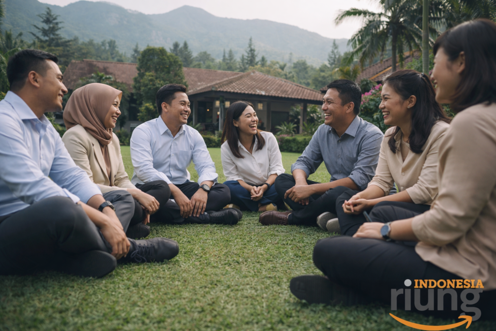 Suasana gathering kantor di kawasan puncak bogor