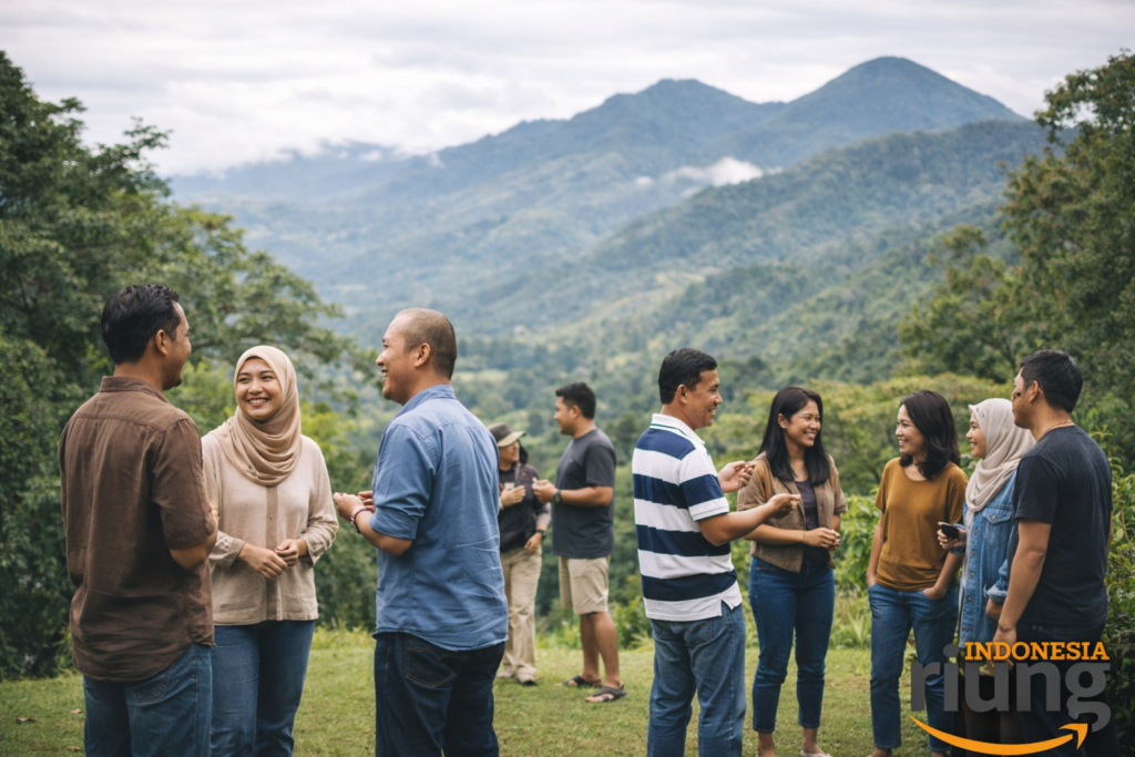 Acara kebersamaan dalam kegiatan gathering di Megamendung Permai