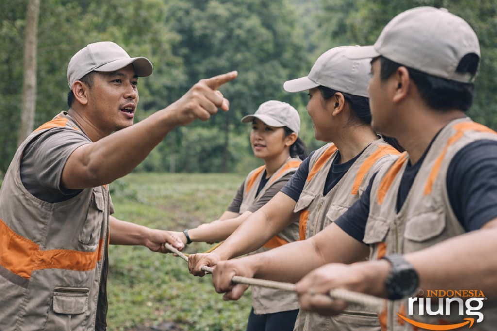 Aktivitas kerja sama tim saat outbound