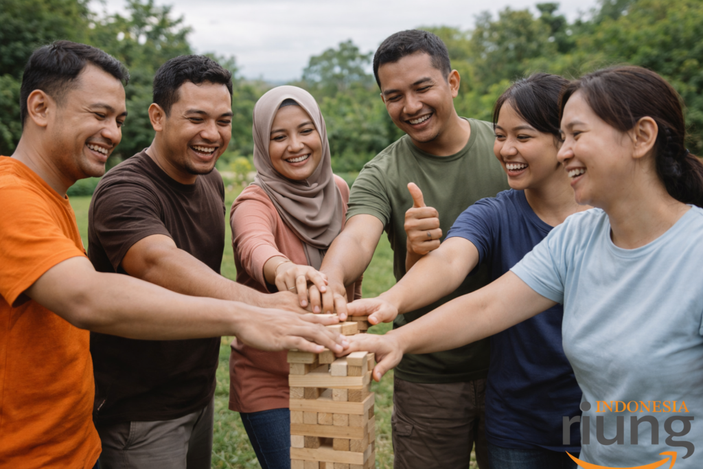 Suasana gathering kelompok di Puncak