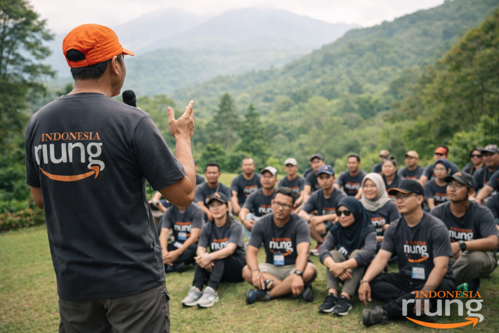 Refleksi kegiatan outbound di area lapangan New Pramesti Hotel