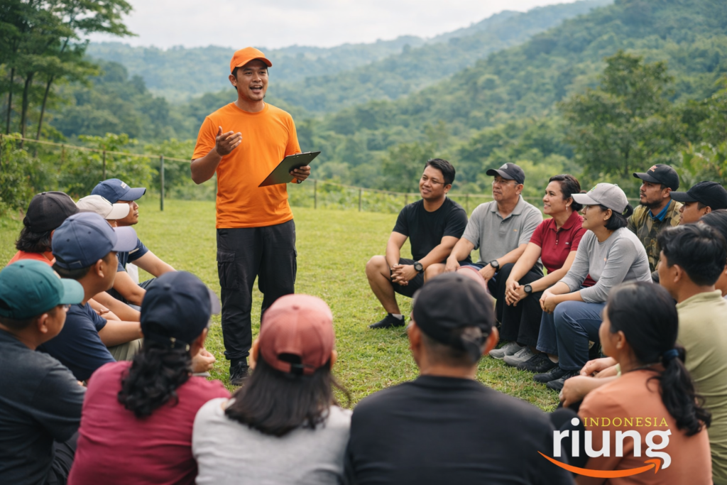 Diskusi kegiatan acara outbound di area Resort