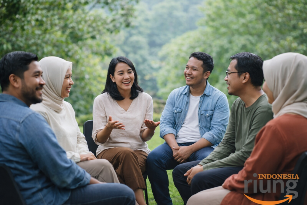 Interaksi peserta gathering di area resort