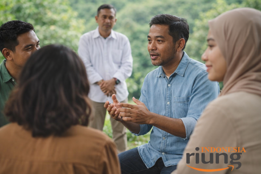 Diskusi singkat peserta outbound di Taman Bukit Palem Resort