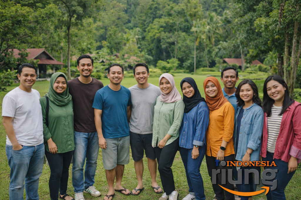 Momen kebersamaan saat outing di The Village Resort Bogor berlatar alam Bogor