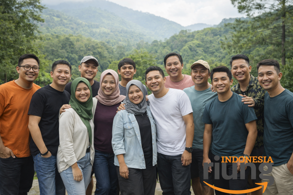 Kegiatan outing santai di Villa Bukit Pancawati dengan latar alam pegunungan