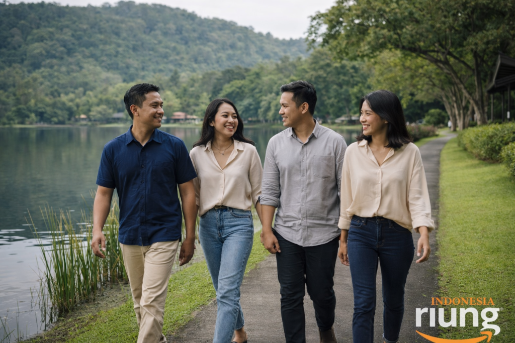 Suasana outing keluarga dengan panorama alam Lido