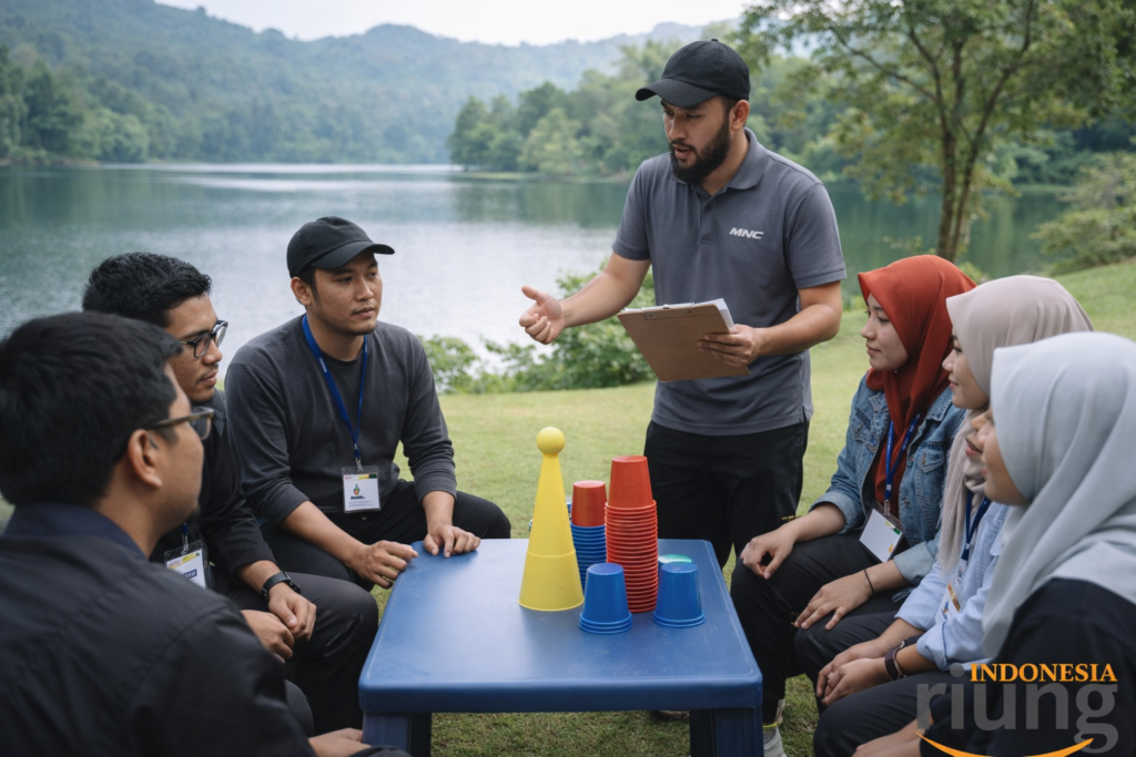 Kegiatan outbound di area danau Lido Lake Hotel