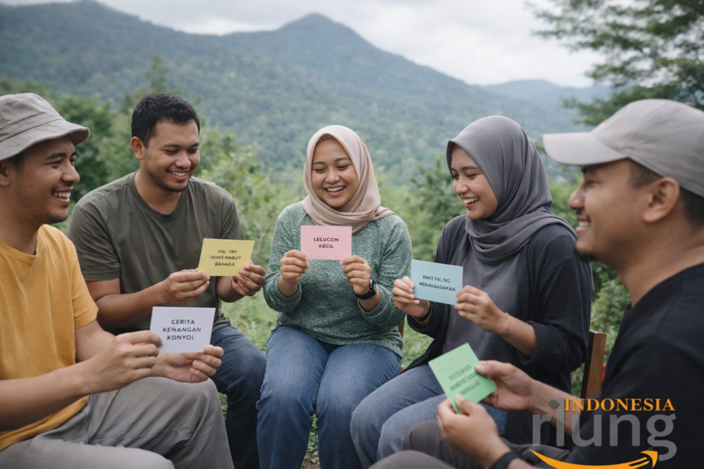 Kegiatan gathering dengan latar pemandangan pegunungan Bogor