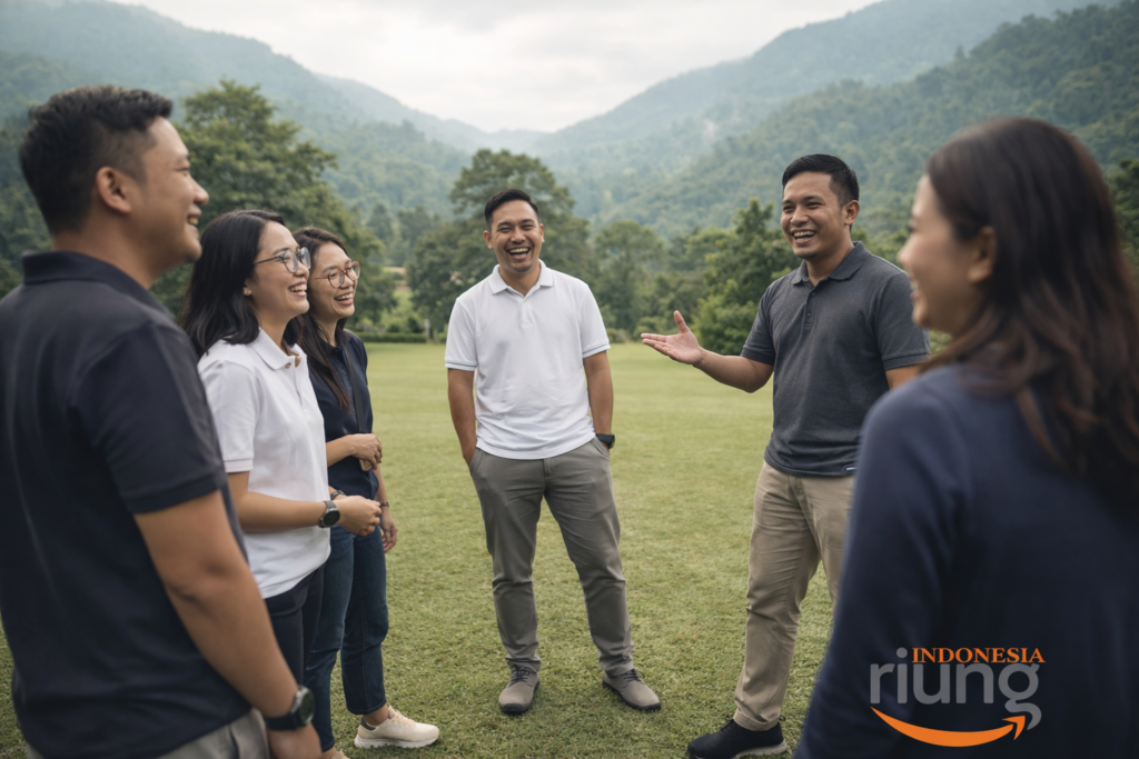 Suasana outbound perusahaan di resort alam Puncak Bogor