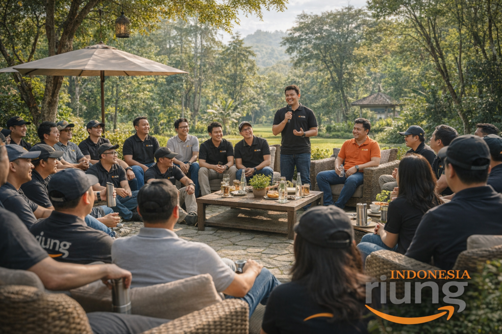 Momen quality time gathering perusahaan di area taman resort