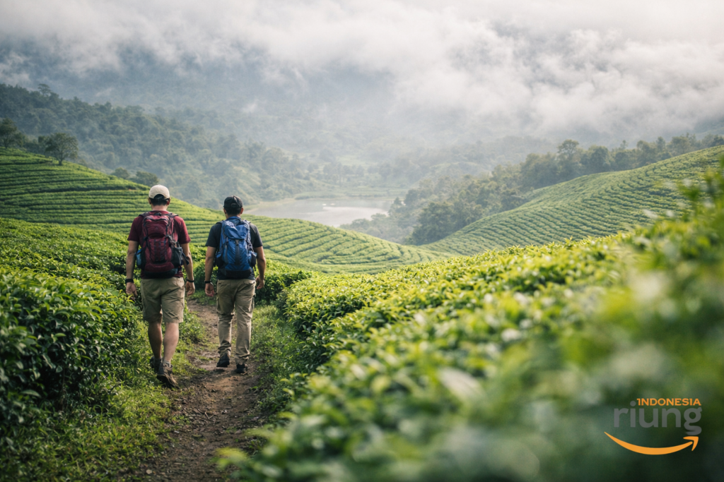 Aktivitas berjalan di area perkebunan teh Puncak