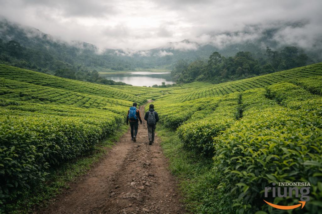 Suasana pemandangan area trekking telaga saat puncak