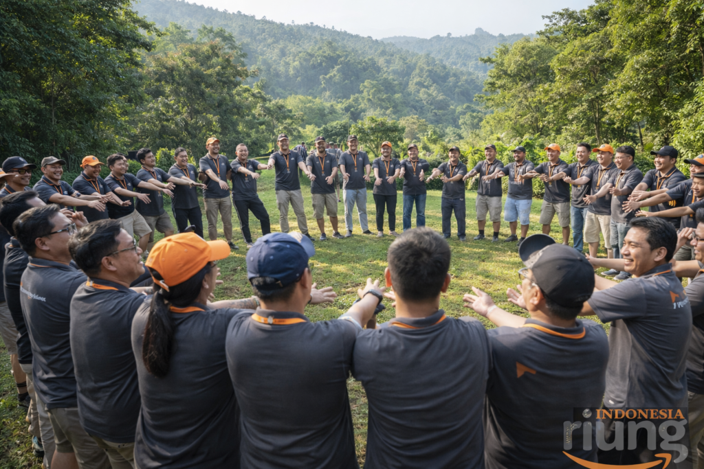 Sesi ice breaking outbound perusahaan di Padi Resort