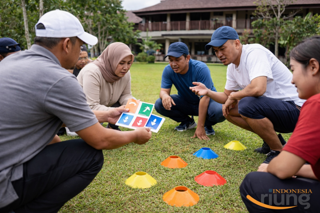 Sesi team challenge komunikasi dengan koordinasi sederhana