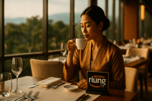 Resort keluarga Riung Indonesia di Bogor Raya; cocok untuk Outing, outing sekolah, dan community retreat; halaman hijau, kolam bersih, suasana aman, protokol keselamatan diperhatikan.