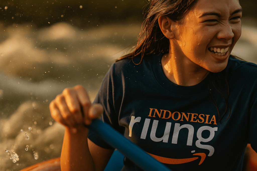 Dokumentasi riang gembira tim dalam Paket Rafting Cisadane Bogor gathering outing eksklusif.