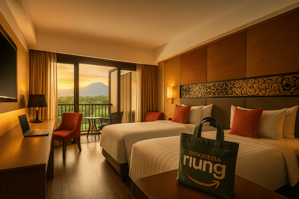 Kamar Deluxe ASTON Sentul Lake Resort dengan balkon dan pemandangan