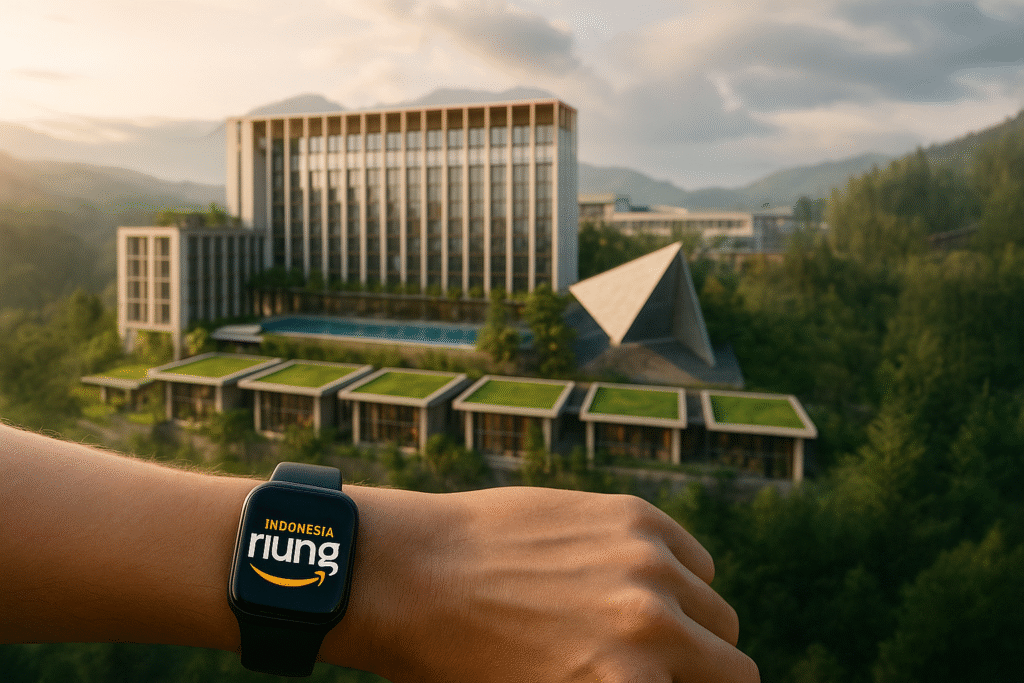 Lobby Grand Aston Puncak Hotel & Resort dengan desain modern elegan dan pemandangan pegunungan hijau di Puncak Bogor