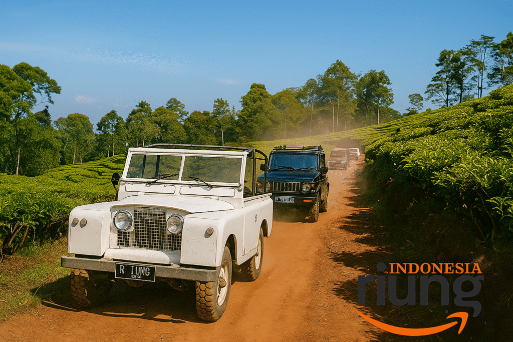 Jeep offroad ramah keluarga melintas kebun teh Puncak