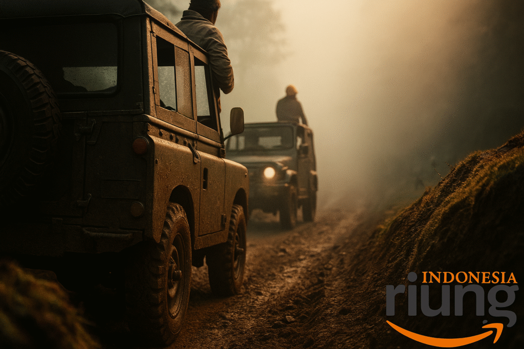 Konvoi jeep outing kantor melalui jalur Citeko