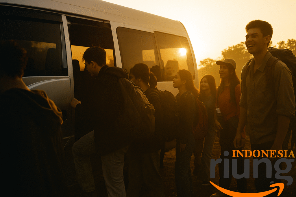 Rombongan peserta berangkat pagi dari Jakarta menuju lokasi rafting Cisadane Bogor
