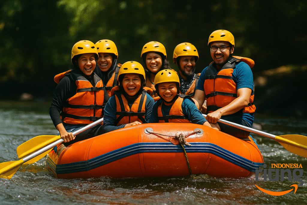 Instruktur menunjukkan titik start rafting Citarik