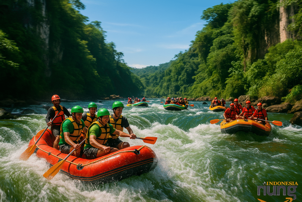 Peserta rafting menuruni jeram Sungai Citatih Sukabumi