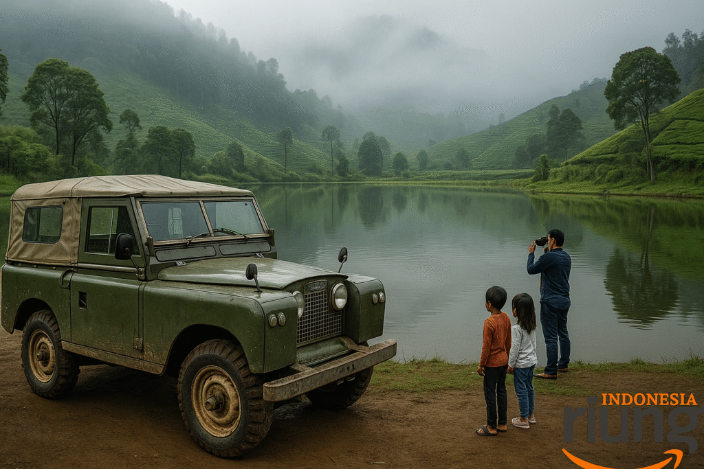 Jalur offroad Citeko Puncak dengan jeep Land Rover Series 3 melintasi kebun teh dan tanah ringan untuk wisatawan pemula.