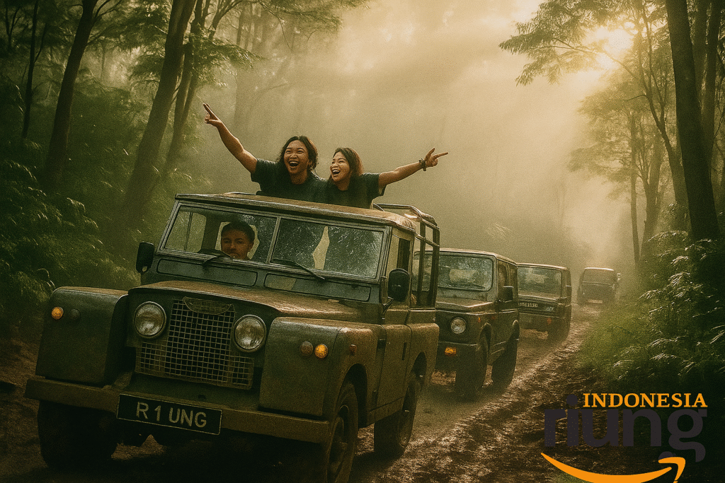 Fun offroad Puncak dengan karyawan perusahaan dan pemandangan hijau kebun teh